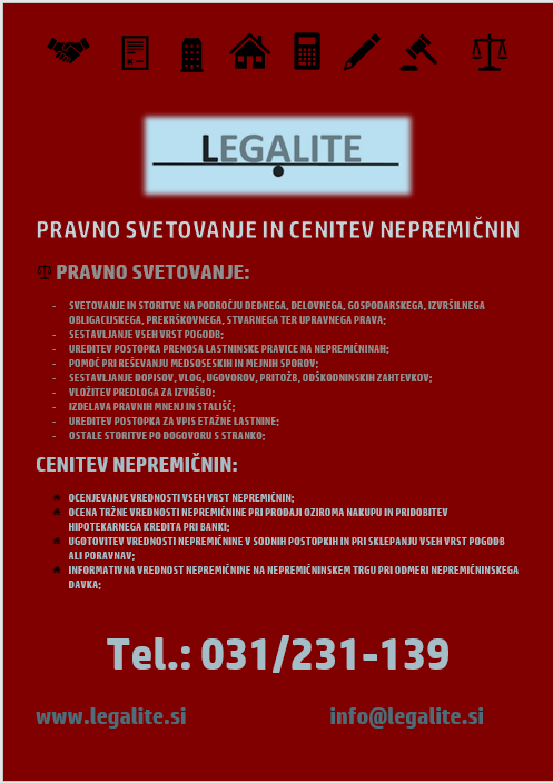 LEGALITE, pravno svetovanje in cenitev nepremičnin, Mateja Domjan s.p.