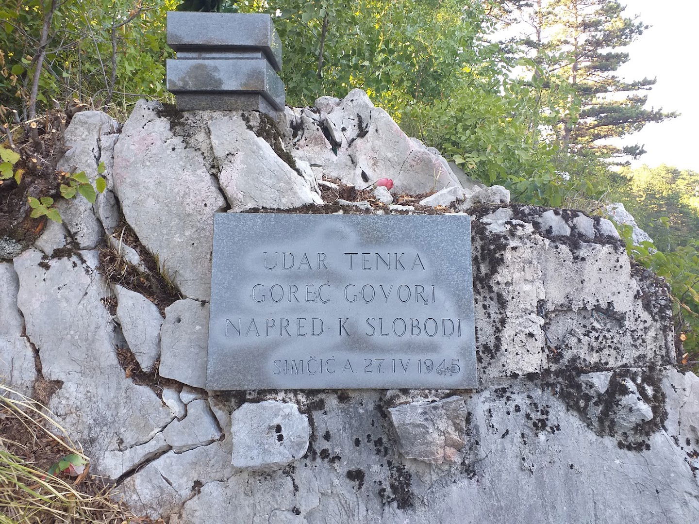 Memorial plaque to a destroyed tank in World War II