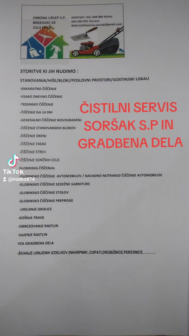 Čistilni servis Soršak, Simona Urlep s.p.prokorist Matej Soršak